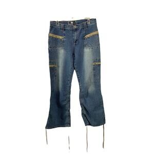 NEW R4R Rave Youth Straight Leg Jeans Sz 15 Stretch Zip Pockets Drawstring 32x30